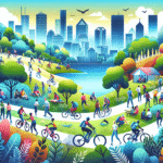 Vibrant Johannesburg landscape with diverse outdoor activities, including hiking and cycling, showcasing the beautiful nature and urban environment.