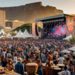 A vibrant festival scene in Johannesburg, showcasing cultural diversity with music, art, and food.